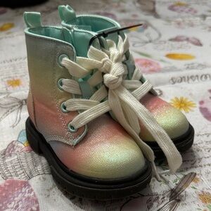 Cat & Jack Pastel Glitter Lace-Up Kids Boots - Mint, Pink, Cream Sz 6